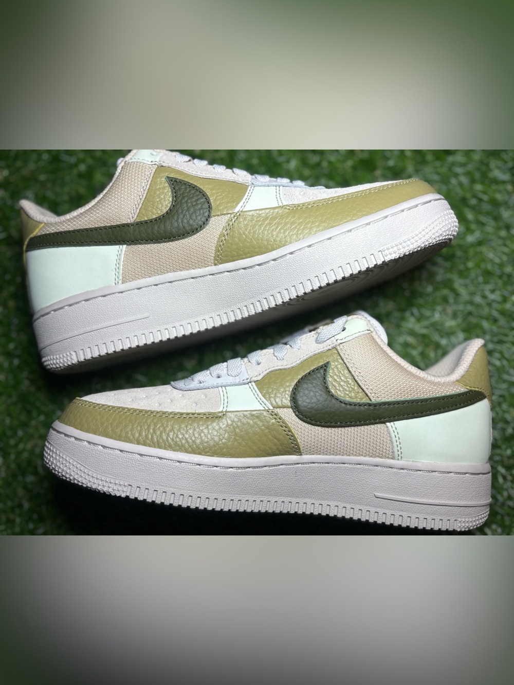 Nike Air Force 1 Sneakers in Olive, greens and Cream women’s 9.5, men’s 8.